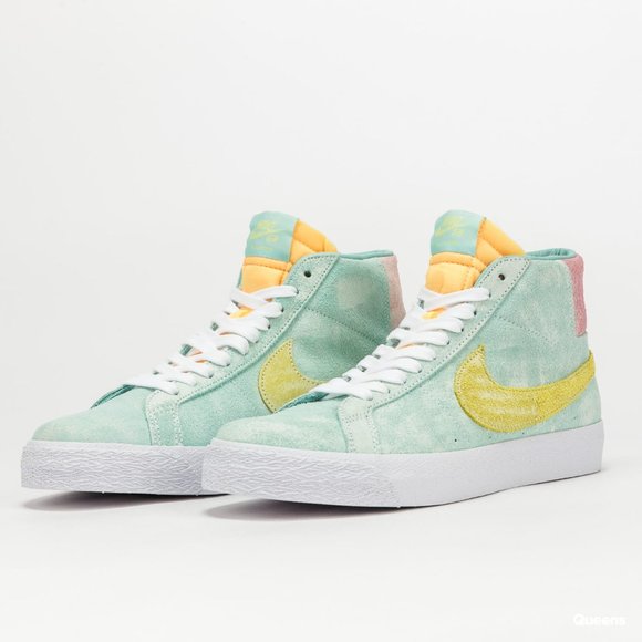 NIB Nike SB Zoom Blazer Mid Prm Lt Dew/Lt Zitron-Green Glow DA1839 300 - Picture 5 of 11
